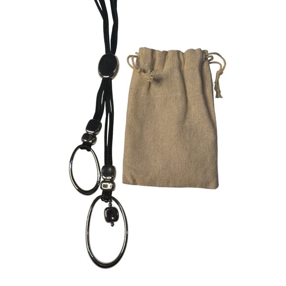 Long Black Cord Necklace Women’s Fashion Pendant Jewelry 19" Statement Lariat - Picture 5 of 6